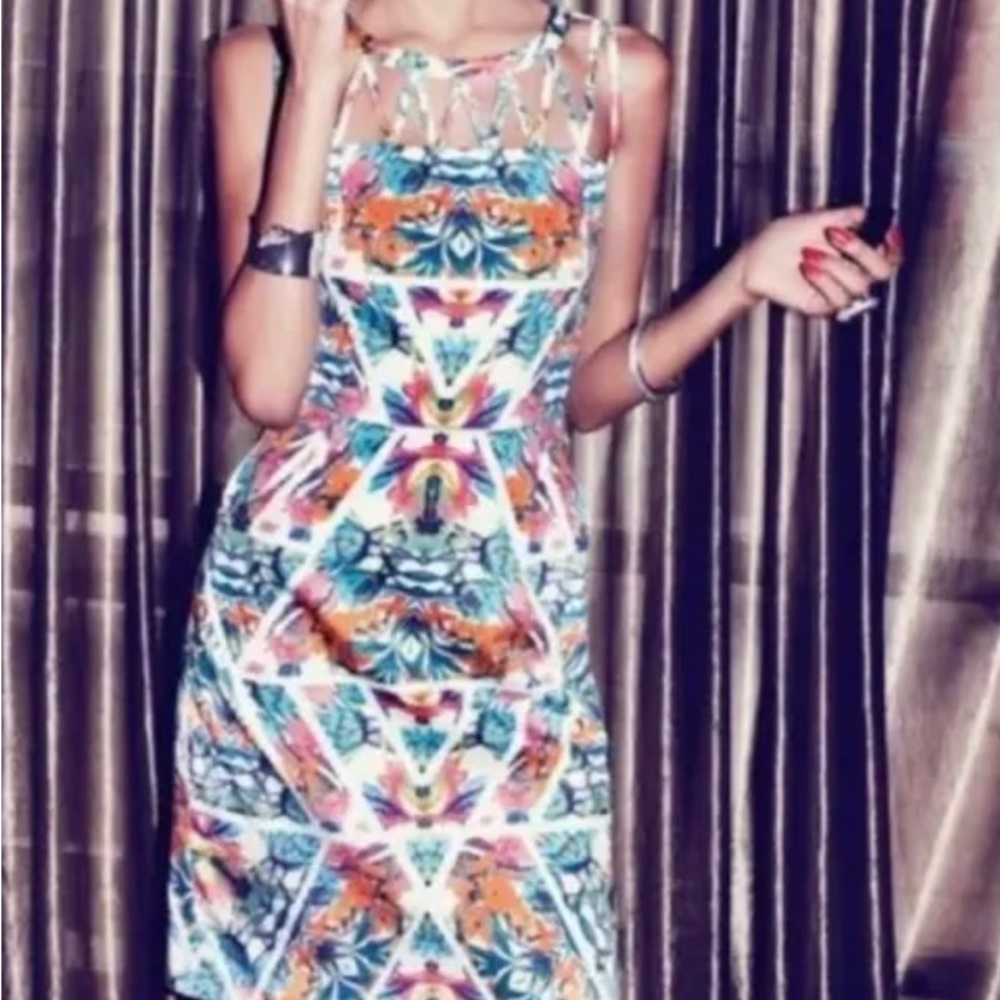 Adrianna Papell Dresses Adrianna Papell Caged Yoke Floral Print Sheath Dress